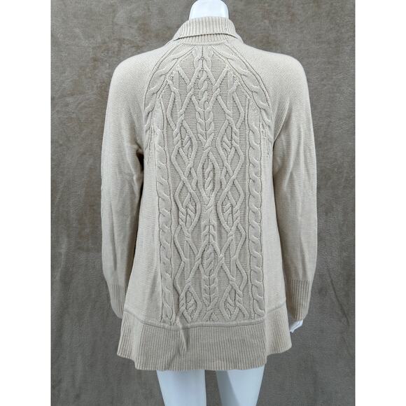 Talbots Sweater Womens Medium Tan Cable Knit Cardigan Lambswool Fisherman Office - Picture 5 of 9